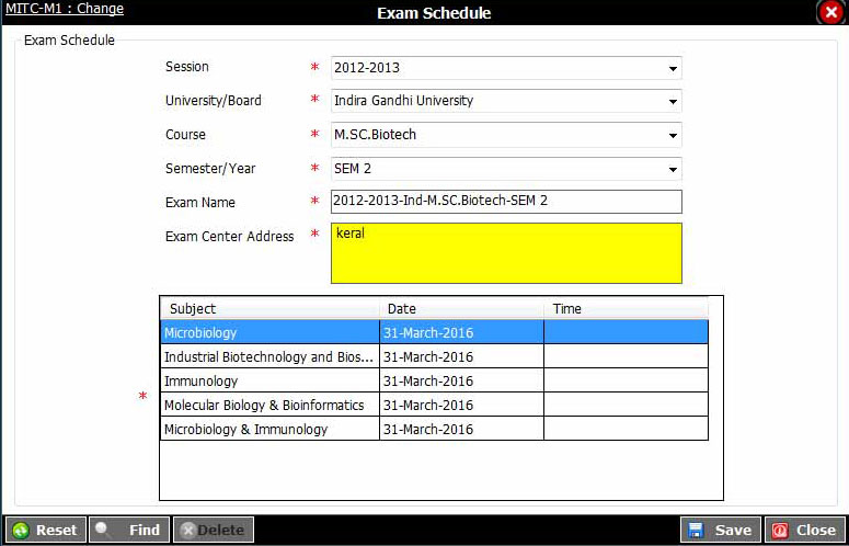 exam schedule